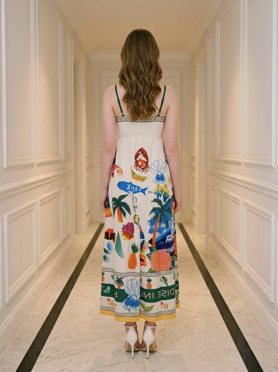 Tropical Paradise Print Smocked Maxi Dress Secondary image