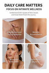 Collage of images showing skin concerns like dehydration, melanin accumulation, fine lines, and postpartum dryness.