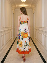 Vibrant Tropical Floral Print Maxi Dress Orange