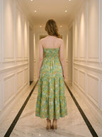 Tiered Floral Strapless Maxi Dress Sage Green