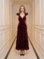 Velvet Floral Corset Back Maxi Dress - Burgundy