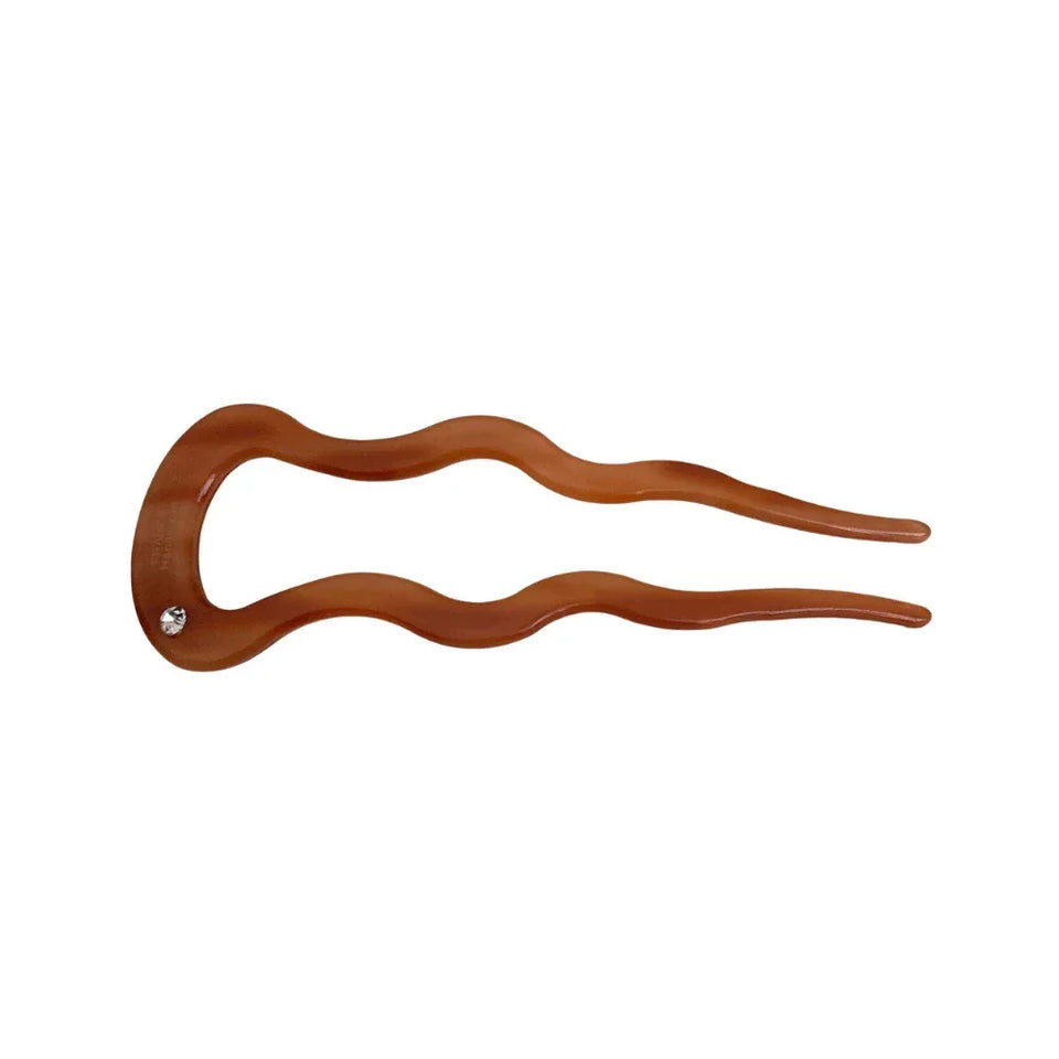 A single brown wavy hair fork with a rhinestone accent. Main image