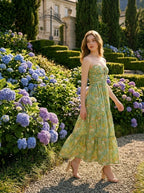 Tiered Floral Strapless Maxi Dress Sage Green