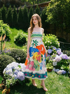 Tropical Beach Graphic Print Maxi Dress White