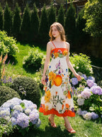 Vibrant Tropical Floral Print Maxi Dress Orange