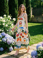 Tropical Paradise Print Smocked Maxi Dress
