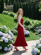 Wine Red Backless Ruched Mermaid Maxi Dress
