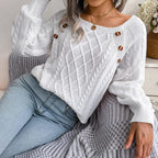 White Square Neck Pullover Sweater Top - TEVQA