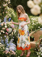 Vibrant Tropical Floral Print Maxi Dress Orange
