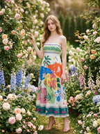 Tropical Beach Graphic Print Maxi Dress White