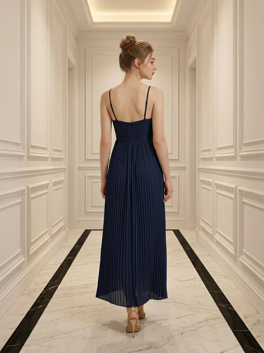 Plisse Halter Empire Maxi Dress - Navy