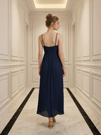 Plisse Halter Empire Maxi Dress - Navy