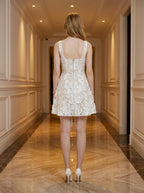 White Floral Embroidered Square Neck Mini Dress