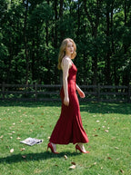 Wine Red Backless Ruched Mermaid Maxi Dress