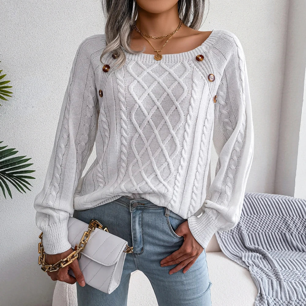 White Square Neck Pullover Sweater Top