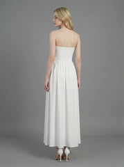 White Strapless Pleated Linen Maxi Dress