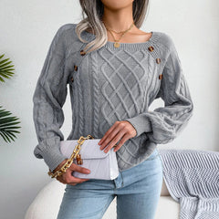Gray Square Neck Pullover Sweater Top