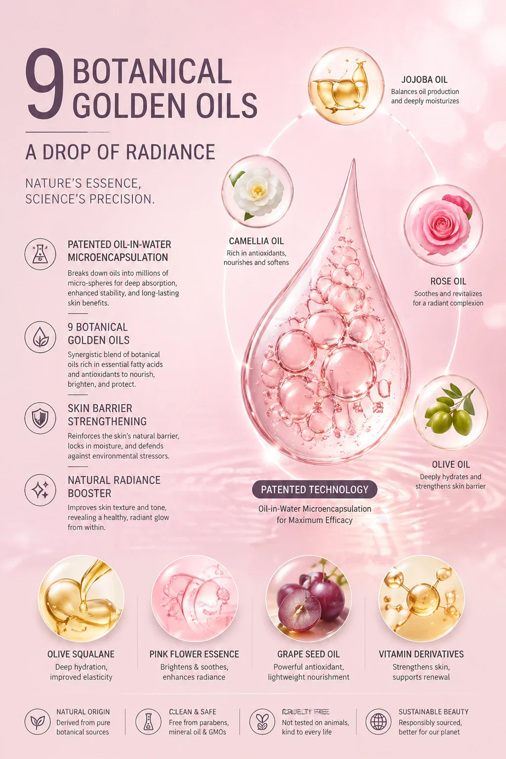 Nourishing skin serum in a clear bottle with pink liquid and floral packaging - View 6 | TEVQA