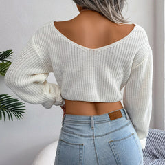 Olive Moss Twist-Front Crop Knit Sweater