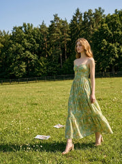 Tiered Floral Strapless Maxi Dress Sage Green