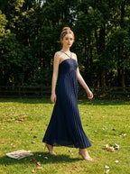 Plisse Halter Empire Maxi Dress - Navy