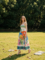 Tropical Beach Graphic Print Maxi Dress White