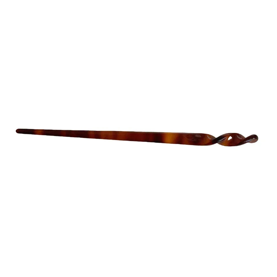 A single tortoiseshell hair stick with a twisted end, isolated on a white background. Main image