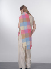Marshmallow Pastel Plaid Wool Blend Scarf