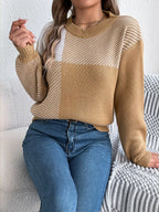 Modern Geometric Khaki Knit Sweater - TEVQA