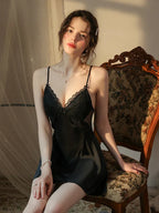 French Princess | Dot Mesh & Lace Satin Robe Set - TEVQA