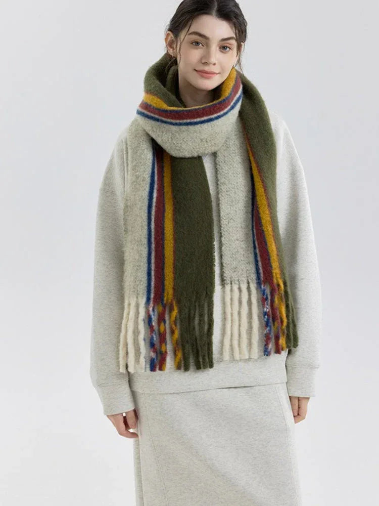 Vintage Striped Wool Blend Scarf - TEVQA
