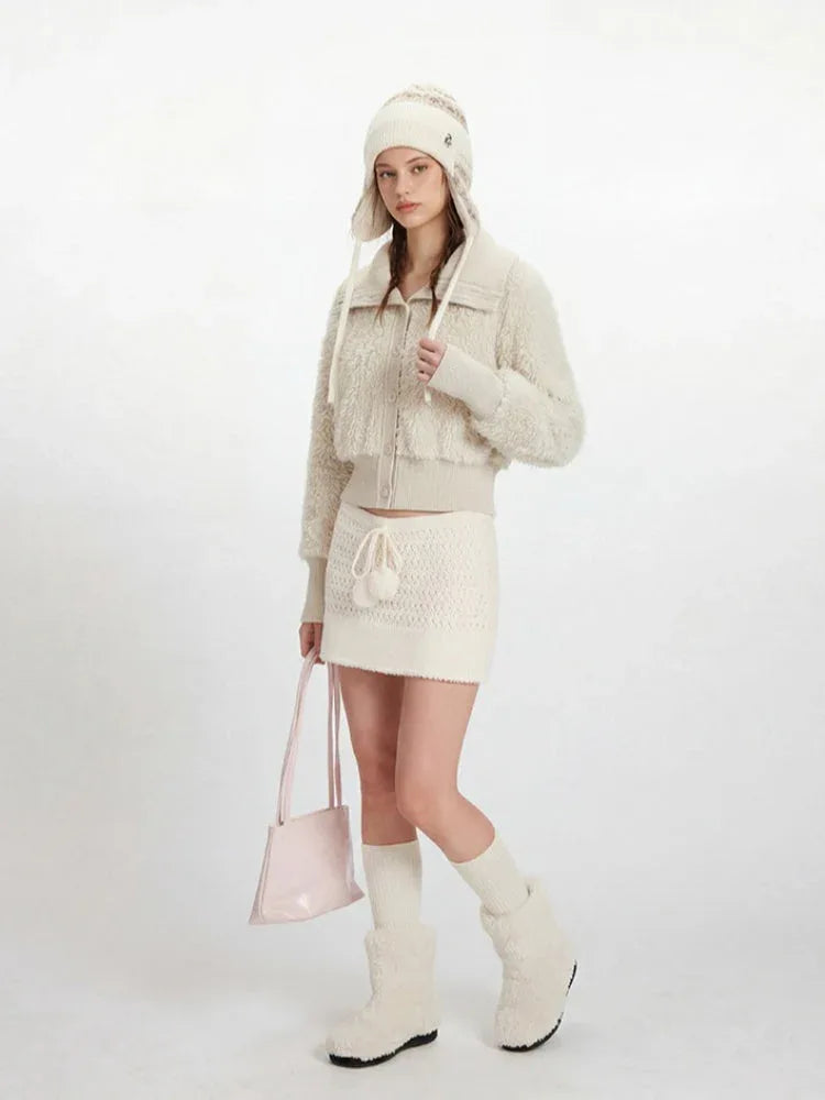 Cream White Cropped Sherpa Jacket - TEVQA