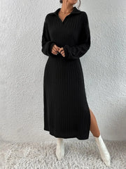 Ribbed Knit Polo Maxi Dress - View 6 | TEVQA