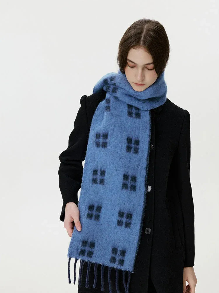 Vintage Windowpane Check Wool Blend Scarf - TEVQA