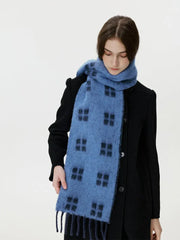 Vintage Windowpane Check Wool Blend Scarf - TEVQA