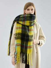 Chunky Brushed Plaid Scarf Yellow Multi