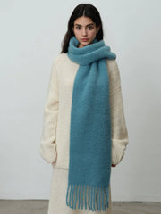 Oversized wool blend scarf in Vintage Blue or Monet Purple with tassels - View 1 | TEVQA