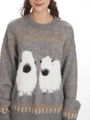 Whimsical Fluffy Yak Graphic Sweater - TEVQA