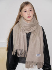 Cashmere-Feel Thick Tassel Scarf Beige