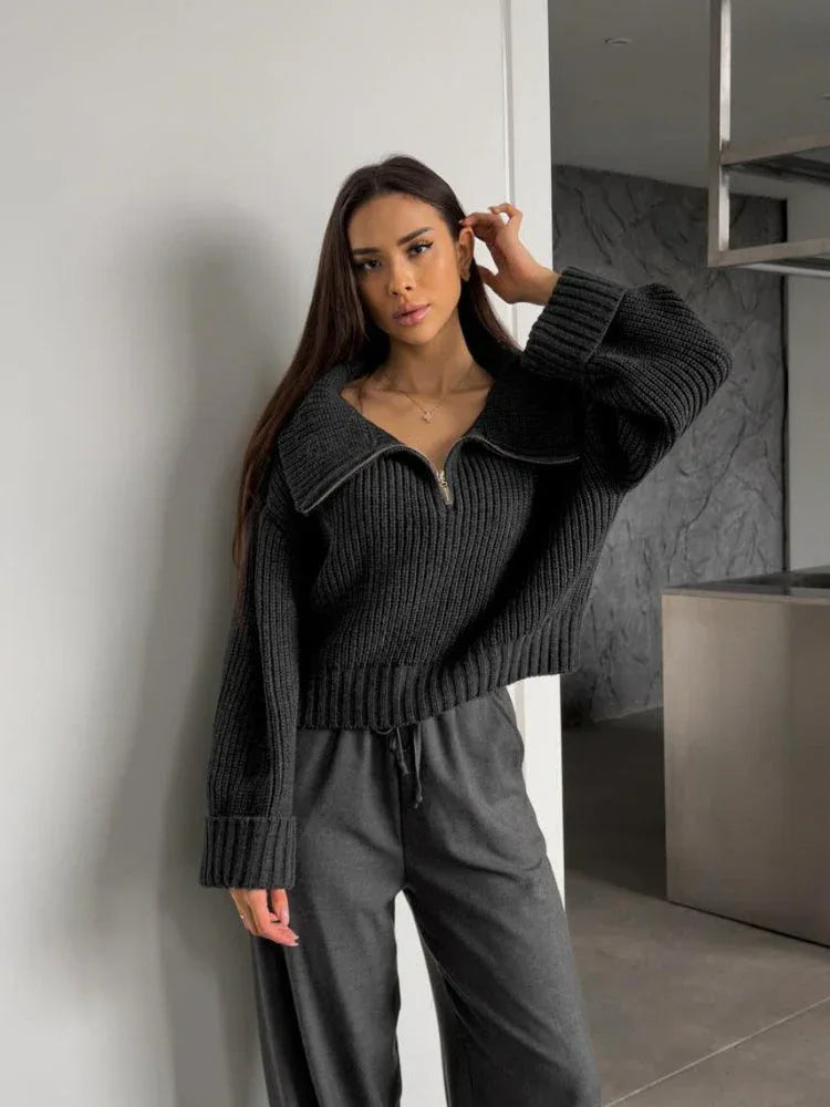 Ribbed Knit Half Zip Pullover - View 9 | TEVQA