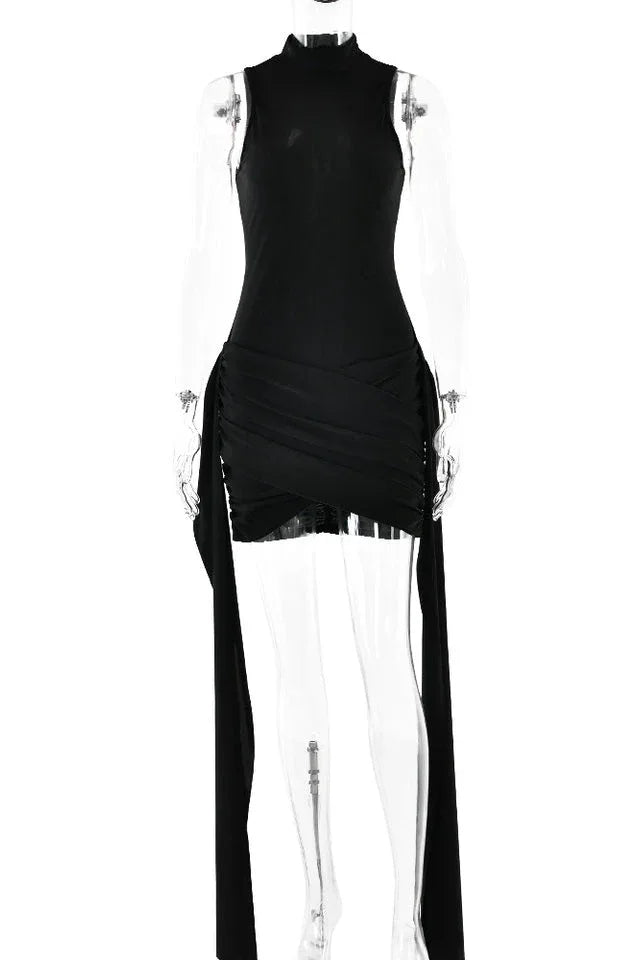 Anji High Neck Criss Cross Mini Dress - TEVQA