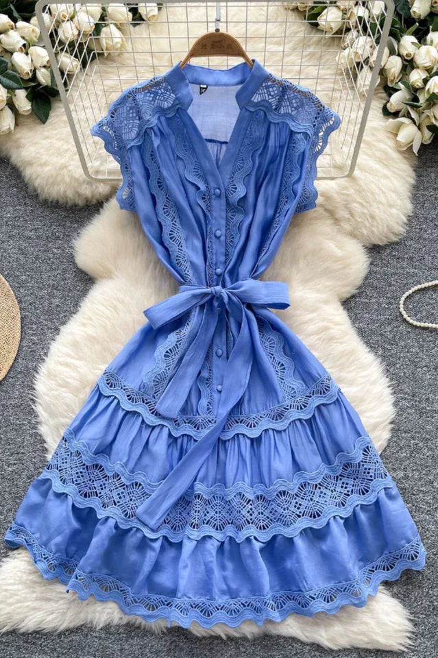 Livia Embroidered Lace Tiered Mini Dress - View 10 | TEVQA