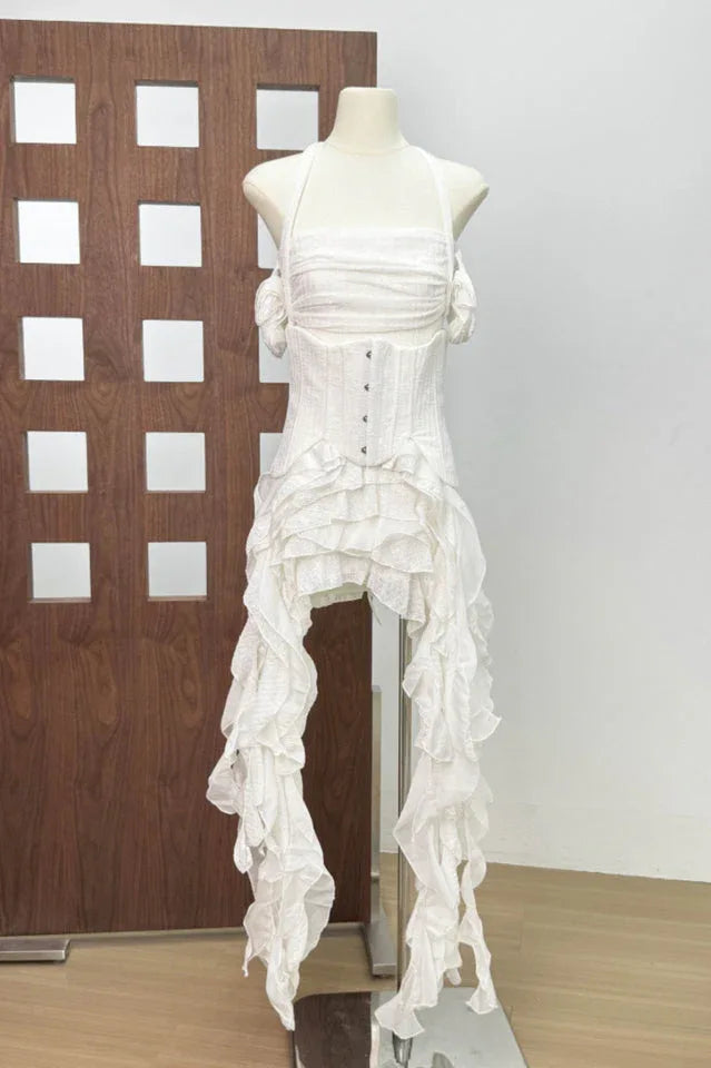 Ivria Halterneck Ruffled Draped Dress - View 10 | TEVQA