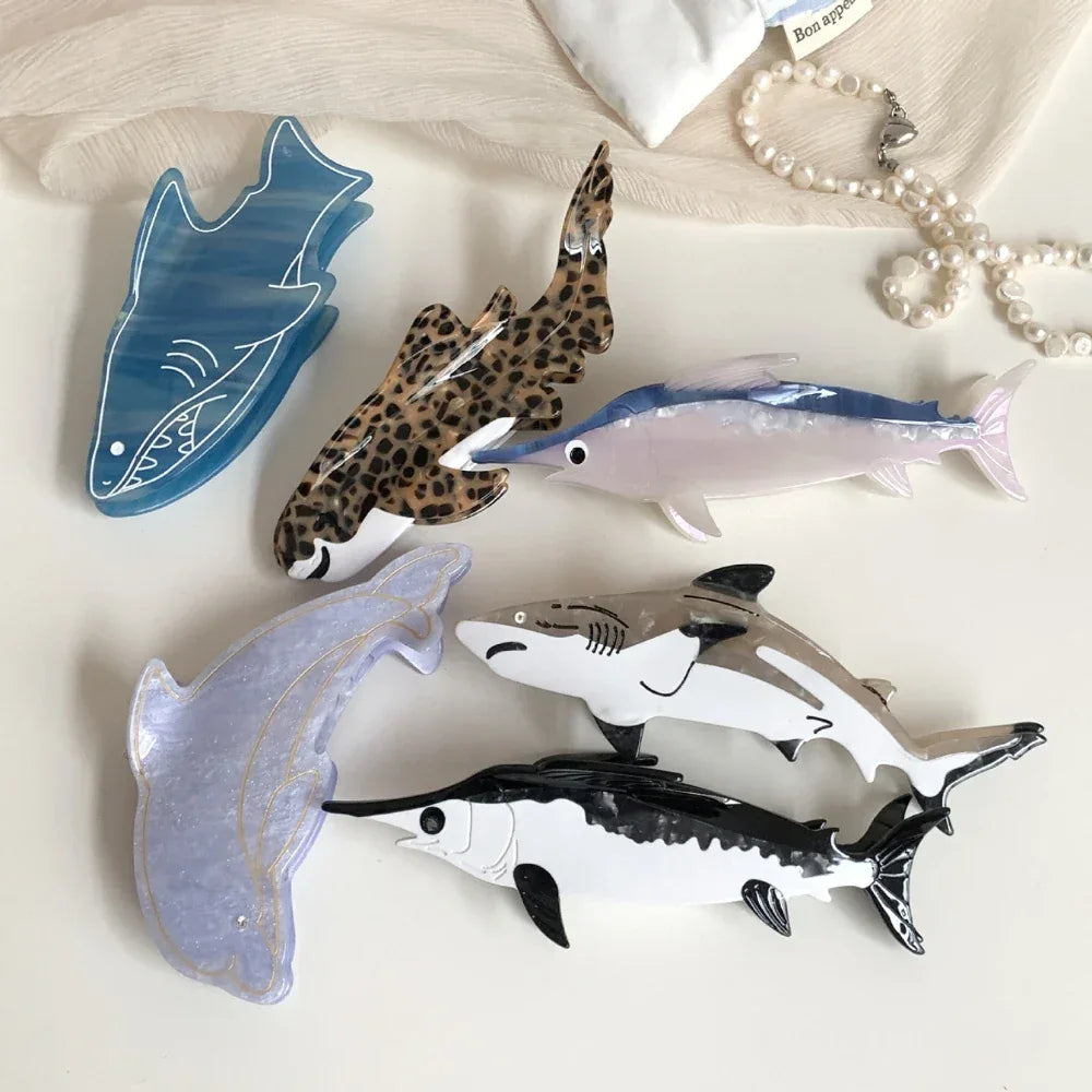 umbo Ocean Predator Acetate Hair Claw Clip - 5.9 Inch Extra Large Clip for Thick Hair - TEVQA
