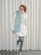 Mint Green Soft Fuzzy Knit Scarf with Tassels