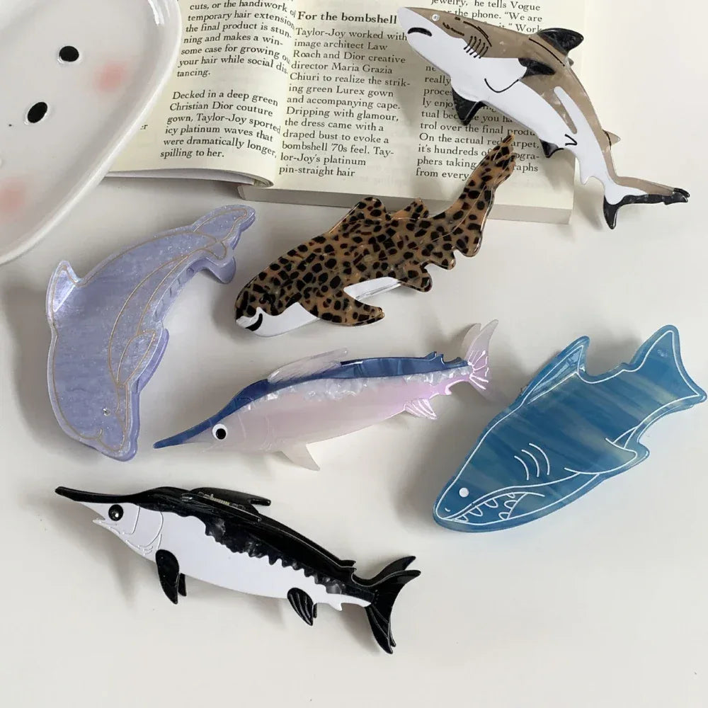 umbo Ocean Predator Acetate Hair Claw Clip - 5.9 Inch Extra Large Clip for Thick Hair - TEVQA