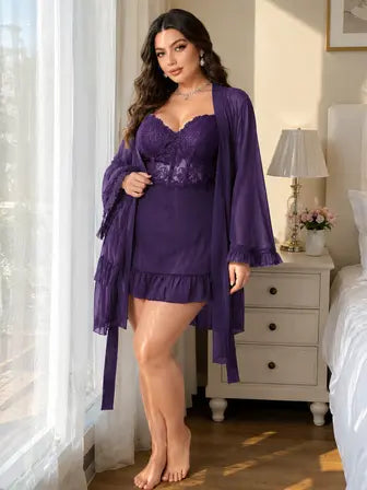 Women's Pajama Set with Lace Trim