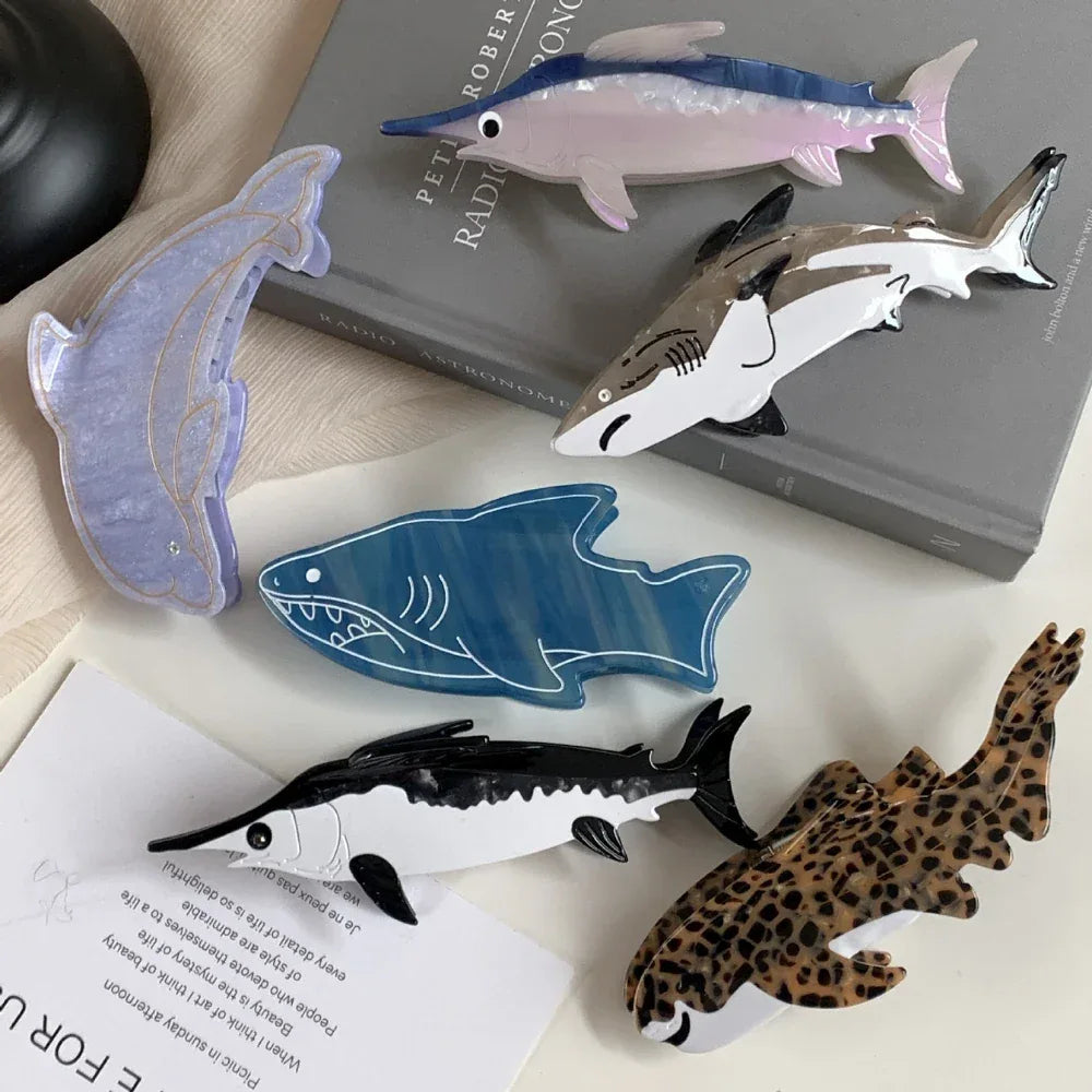 umbo Ocean Predator Acetate Hair Claw Clip - 5.9 Inch Extra Large Clip for Thick Hair - TEVQA