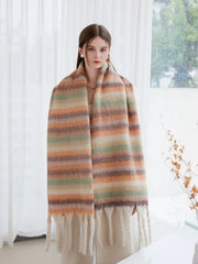 Oversized gradient stripe scarf with fuzzy knit texture - View 11 | TEVQA