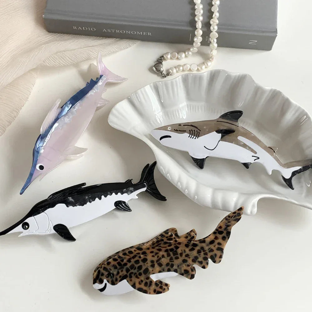 umbo Ocean Predator Acetate Hair Claw Clip - 5.9 Inch Extra Large Clip for Thick Hair - TEVQA